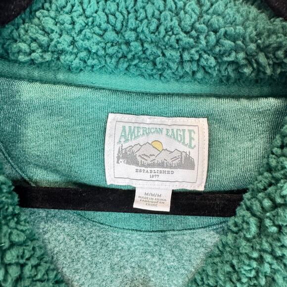 American Eagle Women's Green Henley Sherpa Collar Sweatshirt Size Medium - Picture 6 of 9